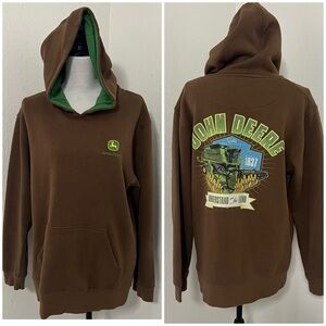 John Deere Men’s Graphic Hoodie Sweatshirt Brown/Green Interior Has Some Flaws